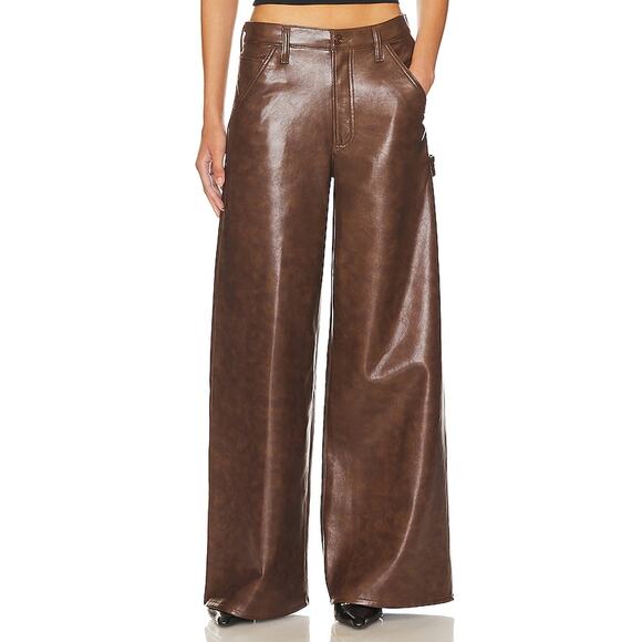 Agolde 'Dale' Brown Leather Wide Leg Carpenter Trouser Size 24 - Picture 1 of 5